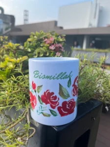"Bismillah" with red roses Printed Ceramic Mug