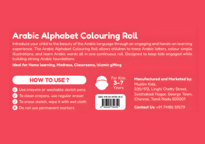 Arabic Alphabet Colouring Roll | Fun & Reusable Learn Arabic Activity for Kids