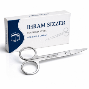 Stainless steel ihram scissors for Hajj and Umrah pilgrimage, essential grooming tool for pilgrims