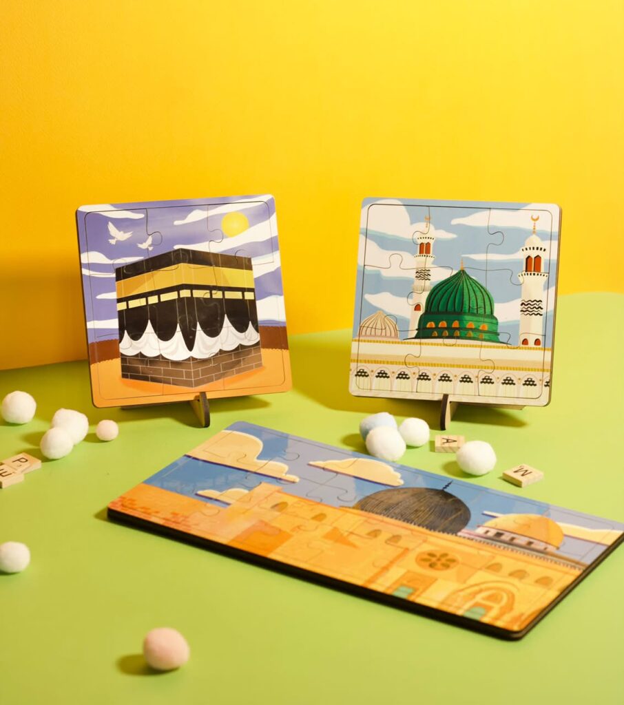 Islamic Wooden Jigsaw Puzzle Set (3 Designs) | Kaaba, Masjid Nabawi & Masjid Al-Aqsa