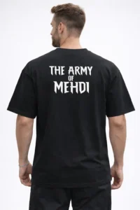 Army of Mehdi oversized Islamic graphic t-shirt featuring Zulfiqar sword print design for Muslim men
