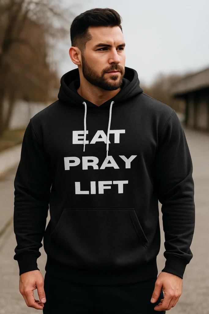 Eat Pray Lift Islamic hoodie in 350 GSM premium heavyweight fabric – stylish Muslim streetwear