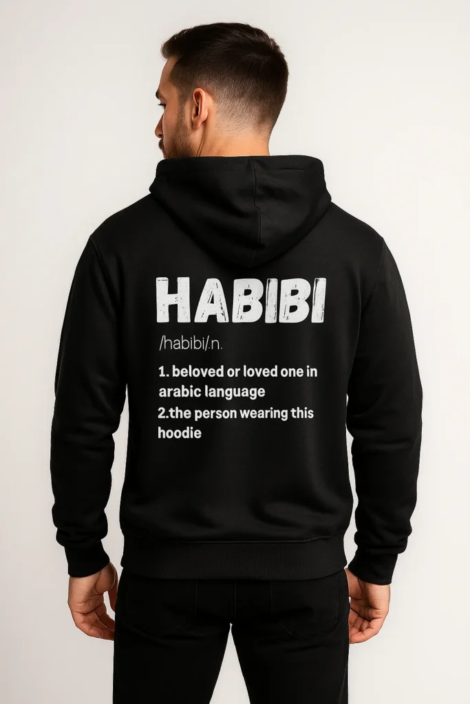 Habibi hoodie in 350 GSM premium fabric, warm Islamic-themed sweatshirt for Muslim men and youth