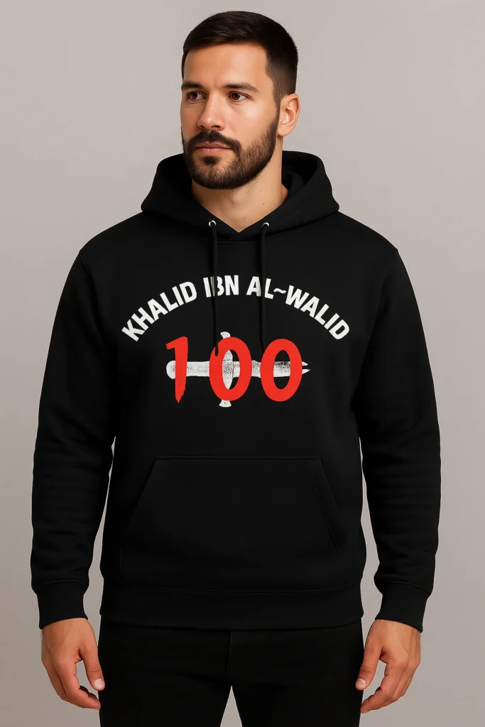 Khalid Ibn Al Walid premium 350 GSM hoodie for Muslim men - Islamic themed heavyweight sweatshirt
